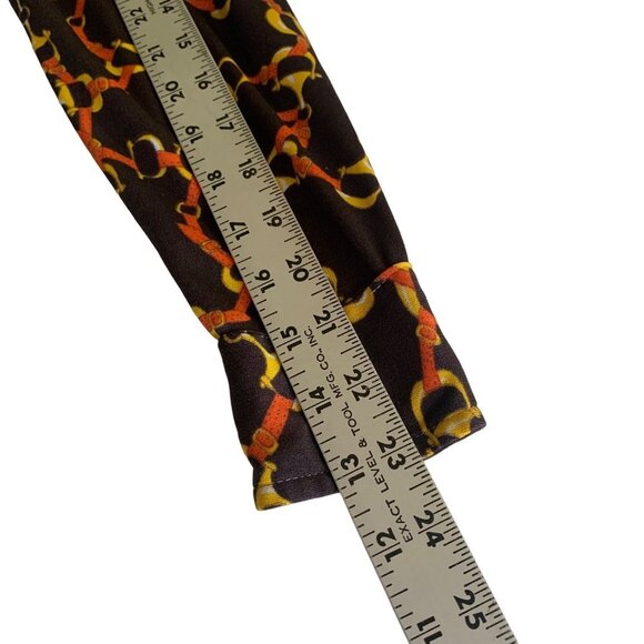 Vintage 70's Dark Brown, Yellow and Orange Equestrian Print Collared Button Up - Picture 7 of 12